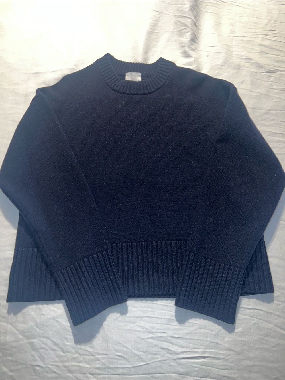 H&M Women's Navy Crewneck Ribbed Hem Sweater